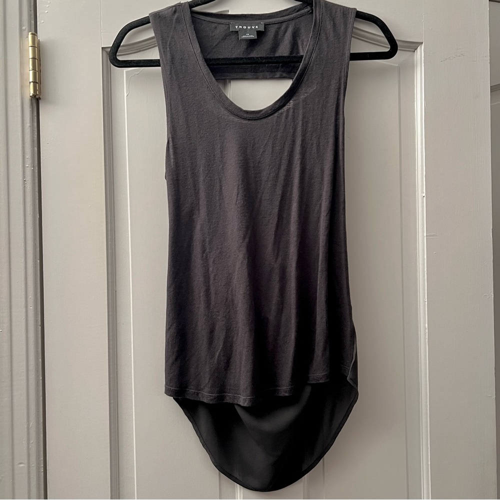 Trouve dark grey flowy sleeveless tank top open back XS